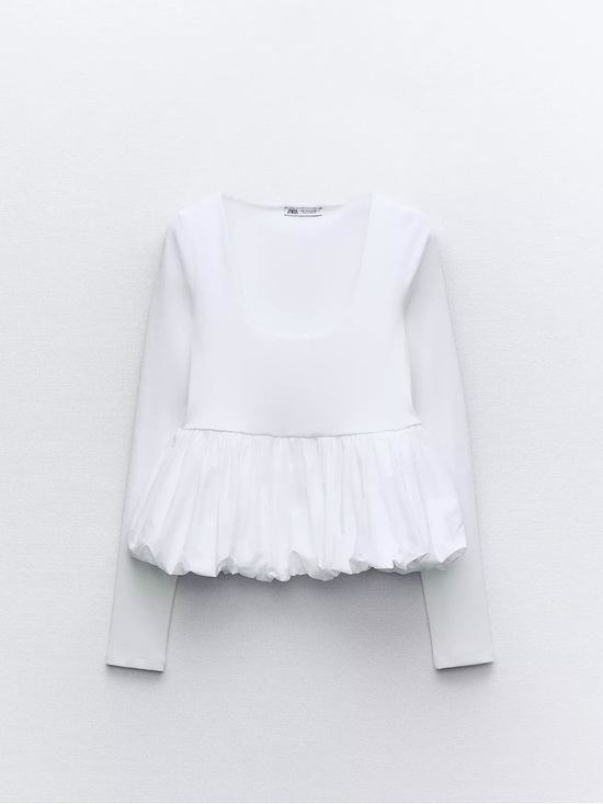 Zara Tops - Zara White Long-Sleeve Peplum Top